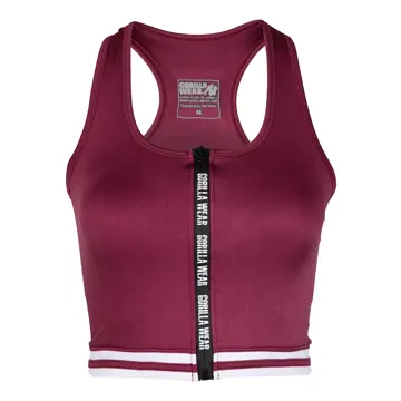 MESA ZIP FRONT CROP TOP Burgundy Red - XS